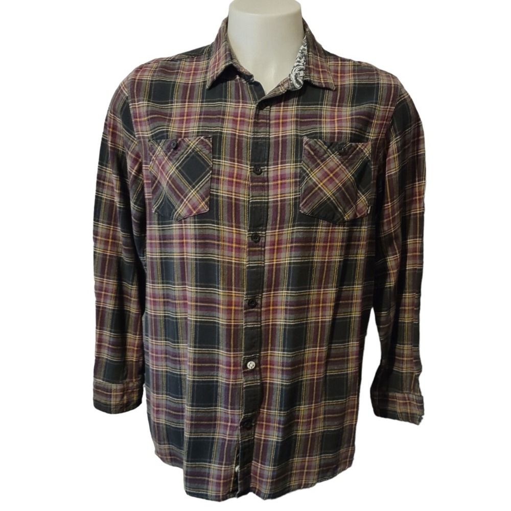 Amplify Shirt Men's XL Grunge Gorp Core Plaid Button Up Burgundy Gray Streetwear
